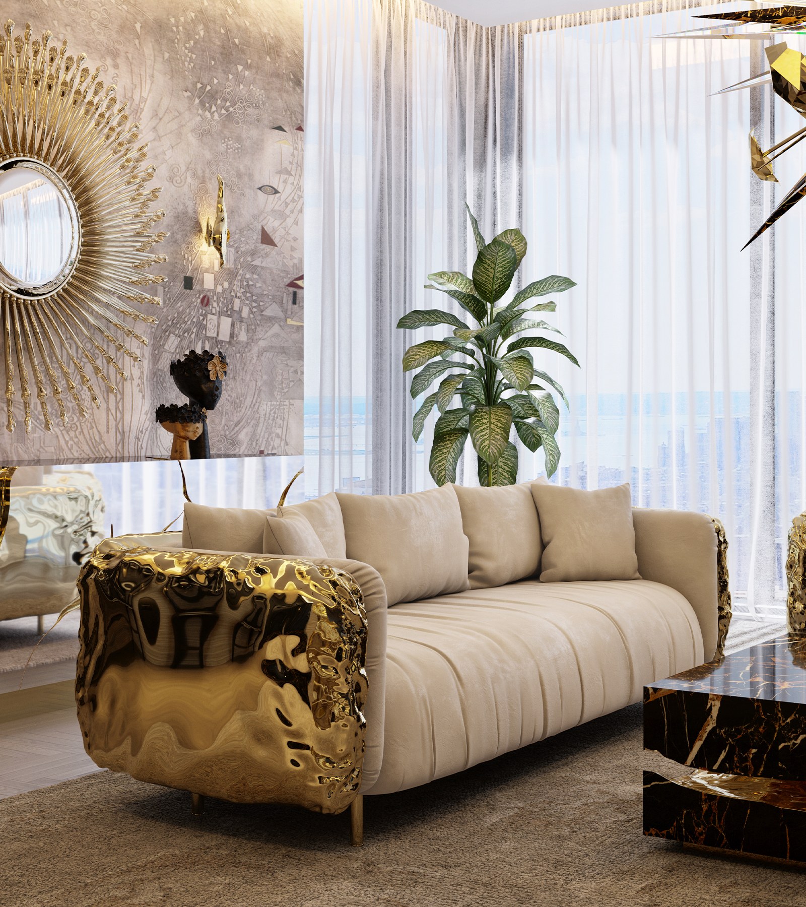 Imperfectio Gold Brass Sofa