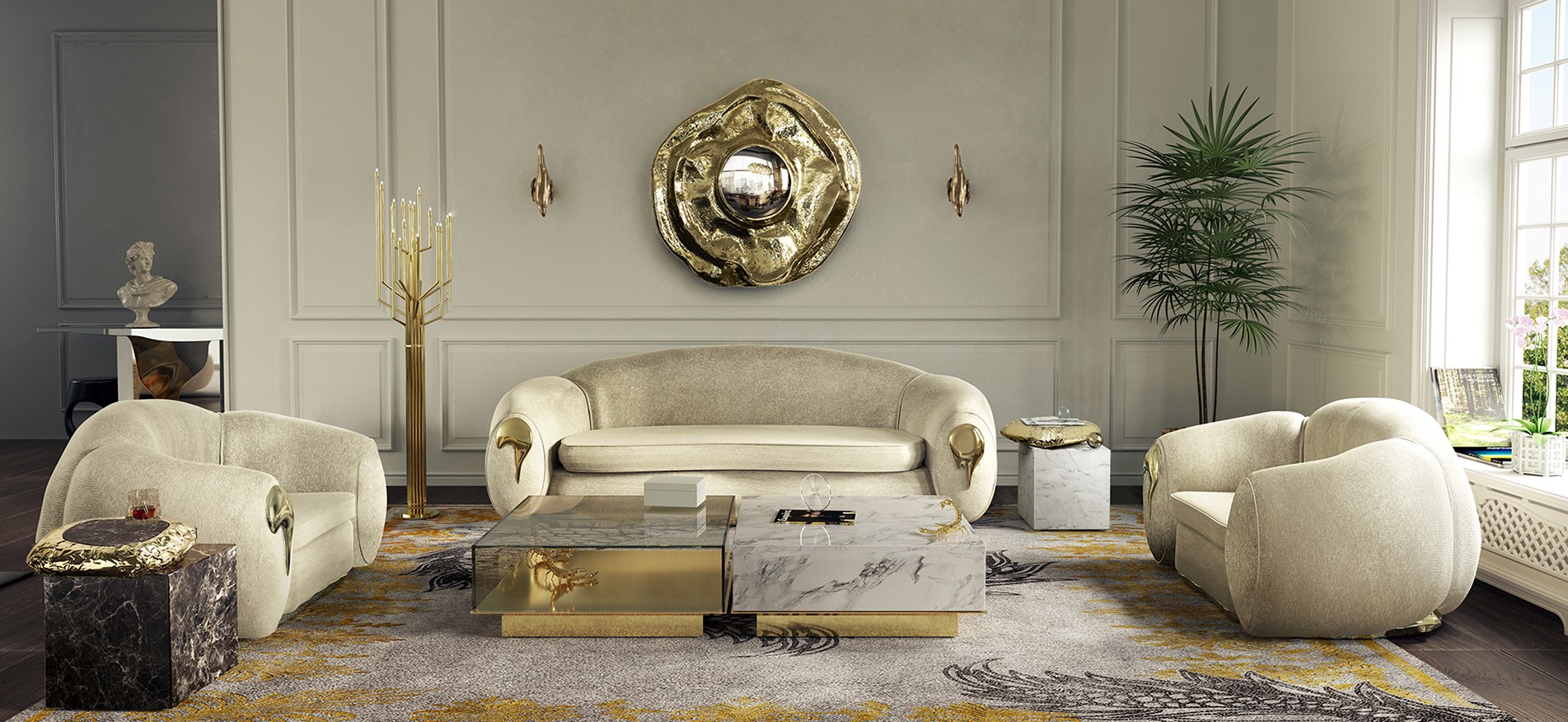 Soleil Curved Brass Sofa